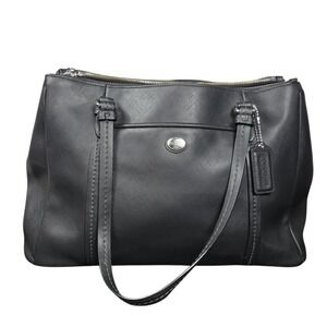 Coach Peyton Leather Jordan Double Zip Carryall Shoulder Bag Black F25669